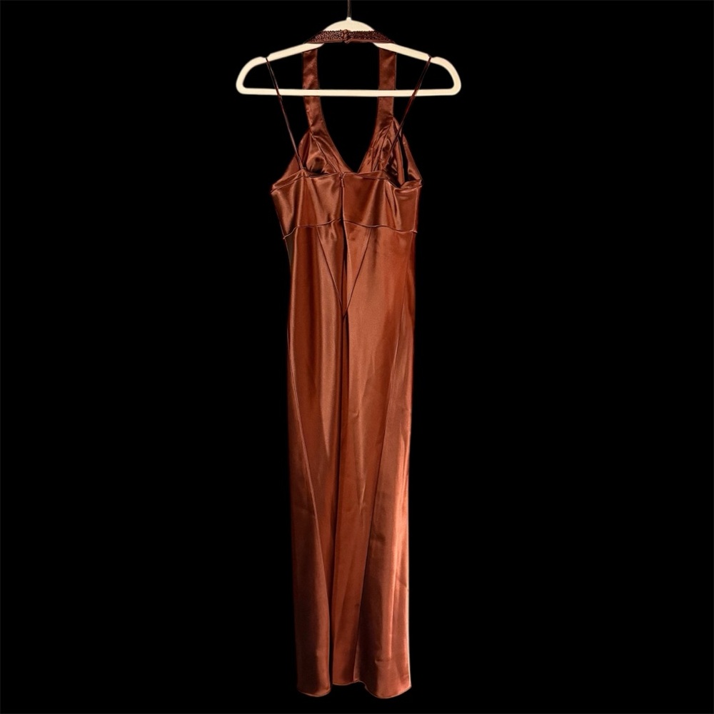 Vintage Anne Klein Chocolate Brown Satin Slip Cocktail Dress Size 6 - Picture 4 of 6